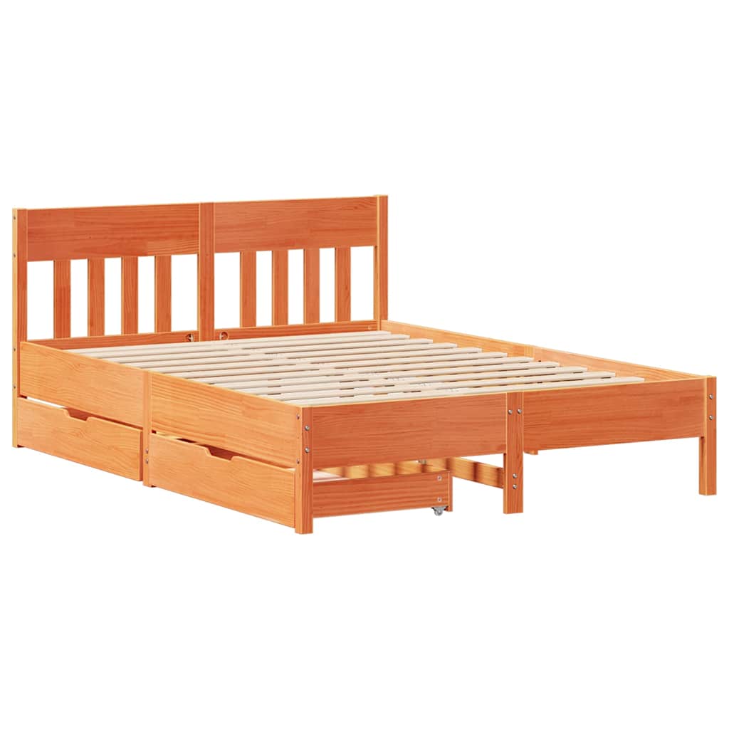 Letto senza Materasso Marrone Cera 135x190 cm in Legno di Pino | homemem39