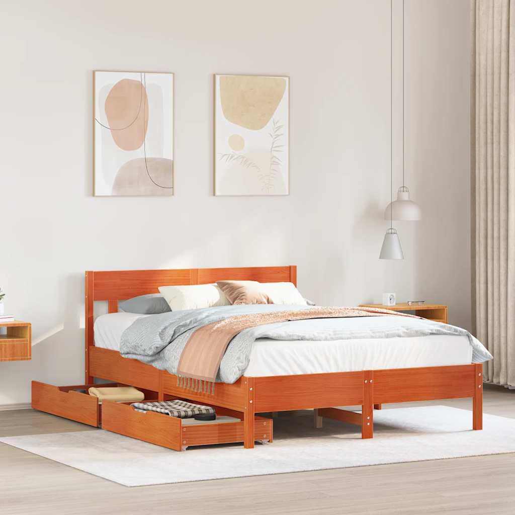 Letto senza Materasso Marrone Cera 135x190 cm in Legno di Pino | homemem39