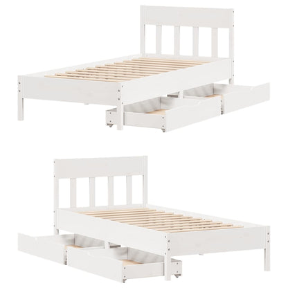 Letto senza Materasso Bianco 90x190 cm in Legno Massello Pino