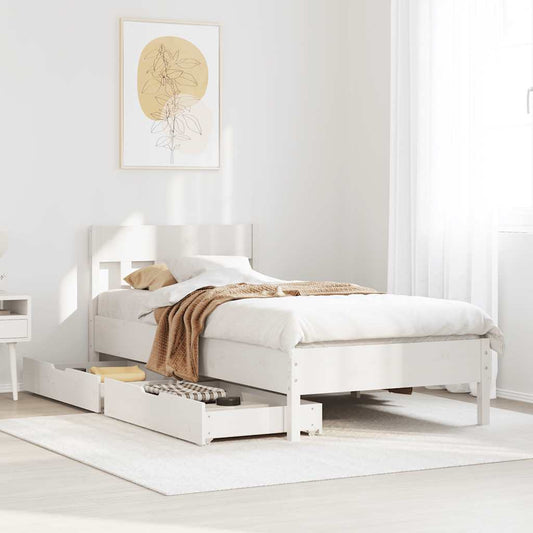 Letto senza Materasso Bianco 90x190 cm in Legno Massello Pino