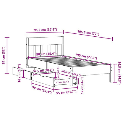 Letto senza Materasso Marrone Cera 90x190 cm in Legno di Pino | homemem39