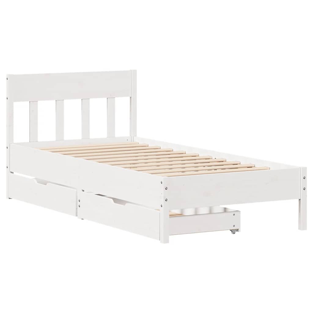 Letto senza Materasso Bianco 75x190 in Legno Massello di Pino