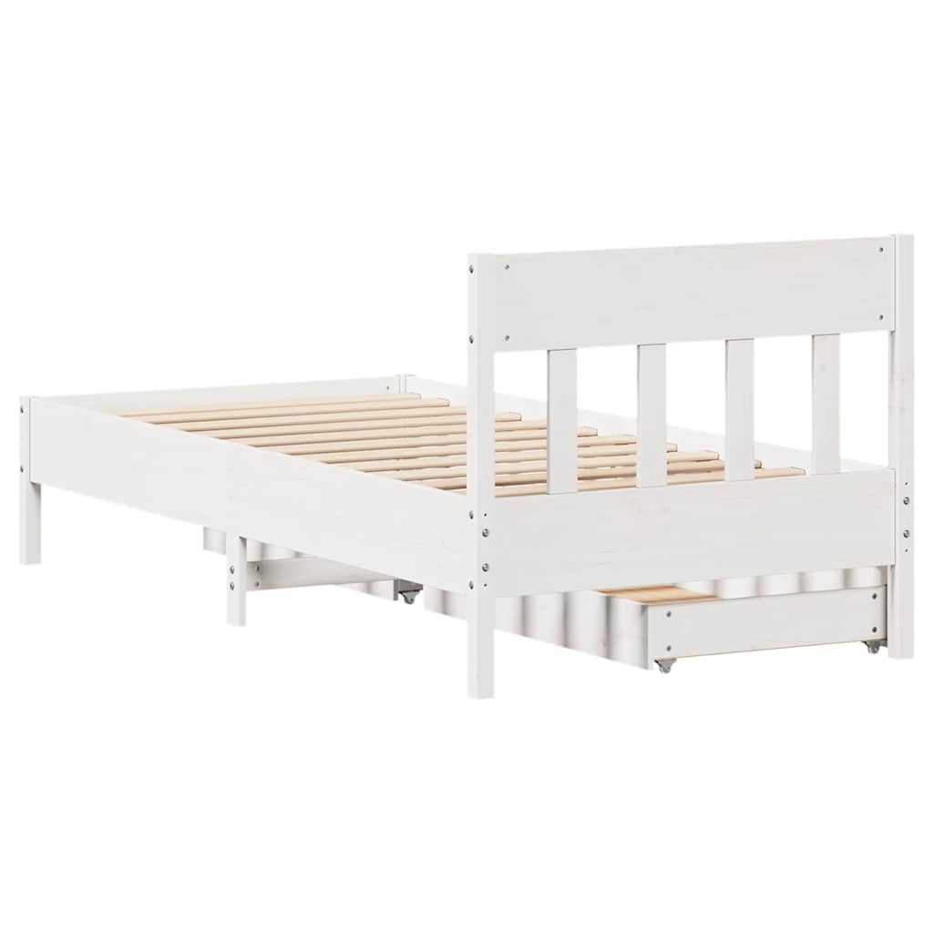 Letto senza Materasso Bianco 75x190 in Legno Massello di Pino