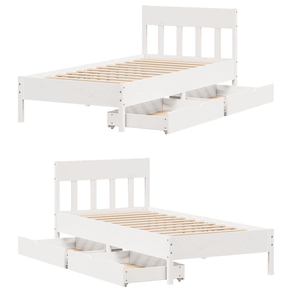 Letto senza Materasso Bianco 75x190 in Legno Massello di Pino