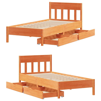 Letto senza Materasso Marrone Cera 75x190 cm in Legno di Pino | homemem39