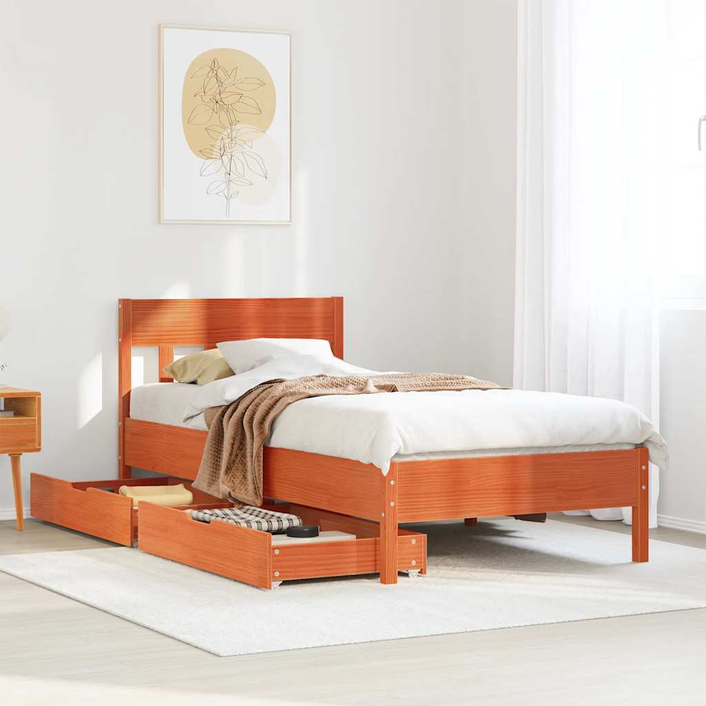 Letto senza Materasso Marrone Cera 75x190 cm in Legno di Pino | homemem39