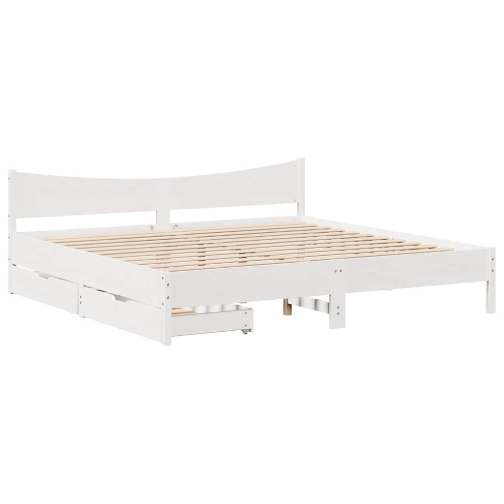 Giroletto con Cassetti Bianco 200x200 cm Legno Massello di Pino | homemem39