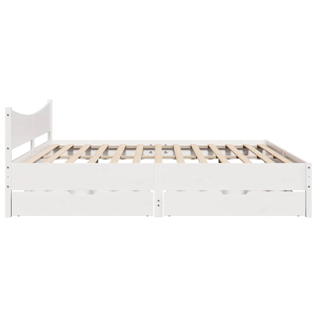 Giroletto con Cassetti Bianco 200x200 cm Legno Massello di Pino | homemem39