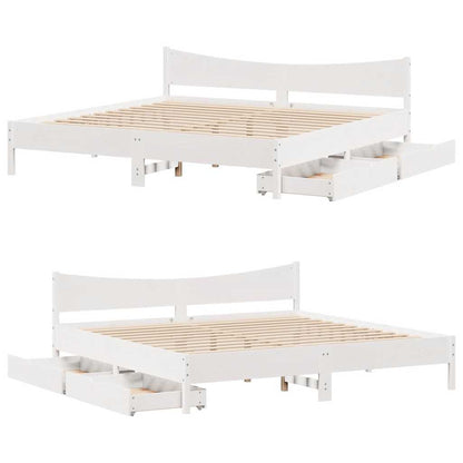 Giroletto con Cassetti Bianco 200x200 cm Legno Massello di Pino | homemem39