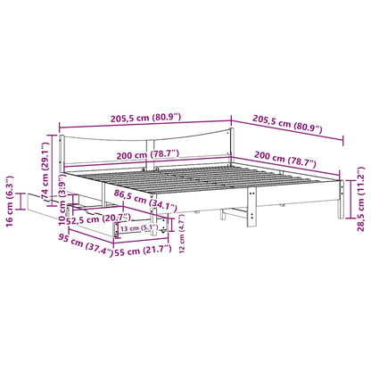 Giroletto con Cassetti Bianco 200x200 cm Legno Massello di Pino | homemem39