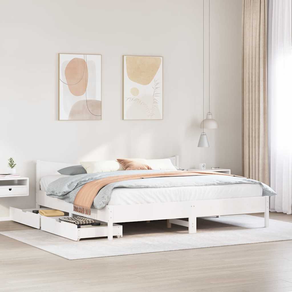 Giroletto con Cassetti Bianco 180x200 cm Legno Massello di Pino | homemem39