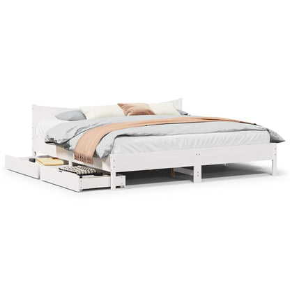 Giroletto con Cassetti Bianco 180x200 cm Legno Massello di Pino | homemem39