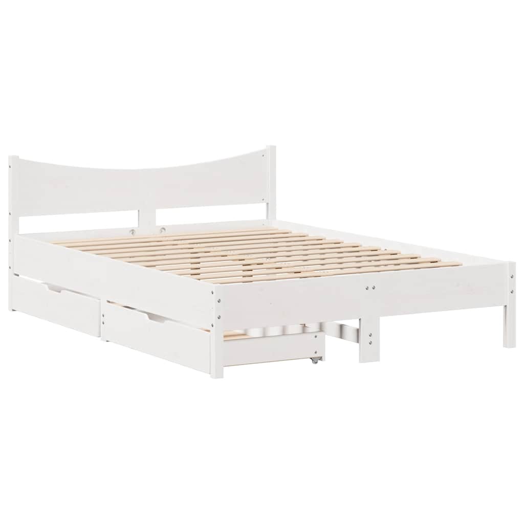 Giroletto con Cassetti Bianco 160x200 cm Legno Massello di Pino | homemem39