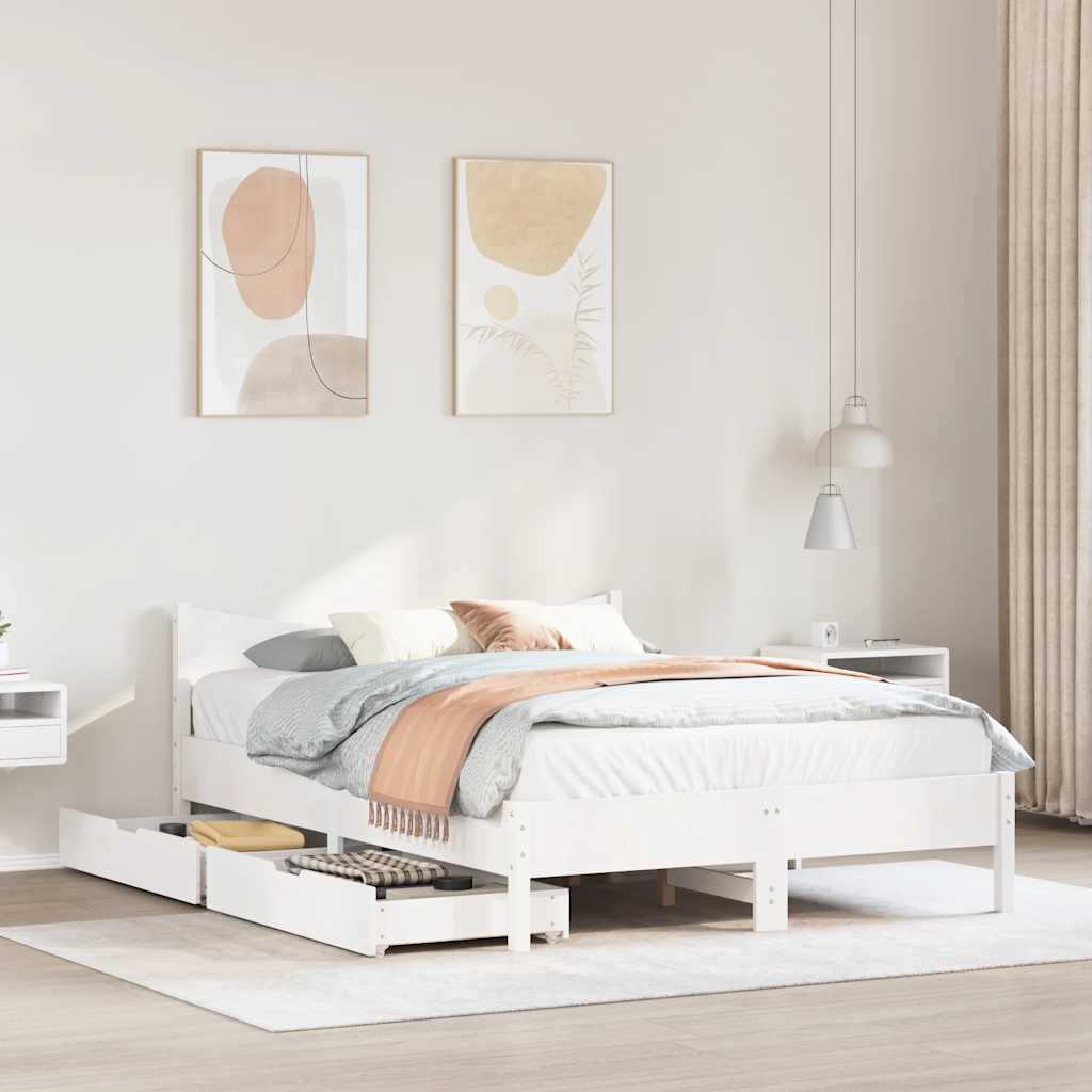 Giroletto con Cassetti Bianco 160x200 cm Legno Massello di Pino | homemem39