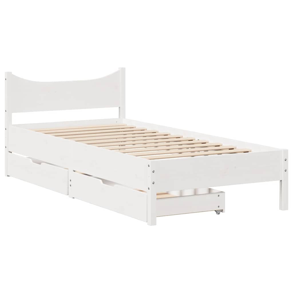Giroletto con Cassetti Bianco 90x200 cm Legno Massello di Pino