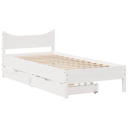 Giroletto con Cassetti Bianco 90x200 cm Legno Massello di Pino