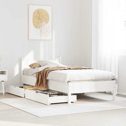 Giroletto con Cassetti Bianco 90x200 cm Legno Massello di Pino