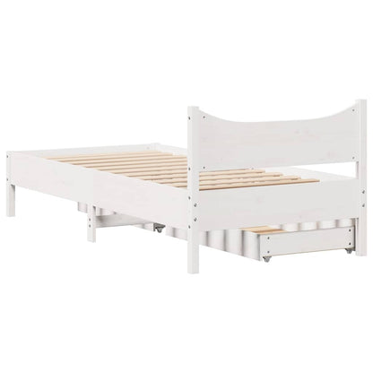 Giroletto con Cassetti Bianco 90x200 cm Legno Massello di Pino