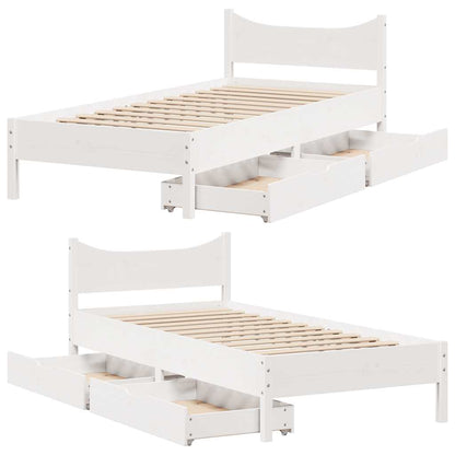 Giroletto con Cassetti Bianco 90x200 cm Legno Massello di Pino