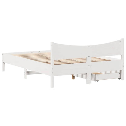 Giroletto con Cassetti Bianco 140x190 cm Legno Massello di Pino | homemem39