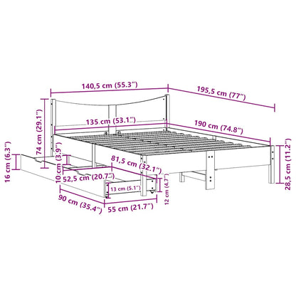Giroletto con Cassetti Bianco 135x190 cm Legno Massello di Pino | homemem39