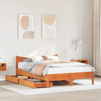 Giroletto Cassetti Marrone Cera 135x190 cm Legno Massello Pino | homemem39