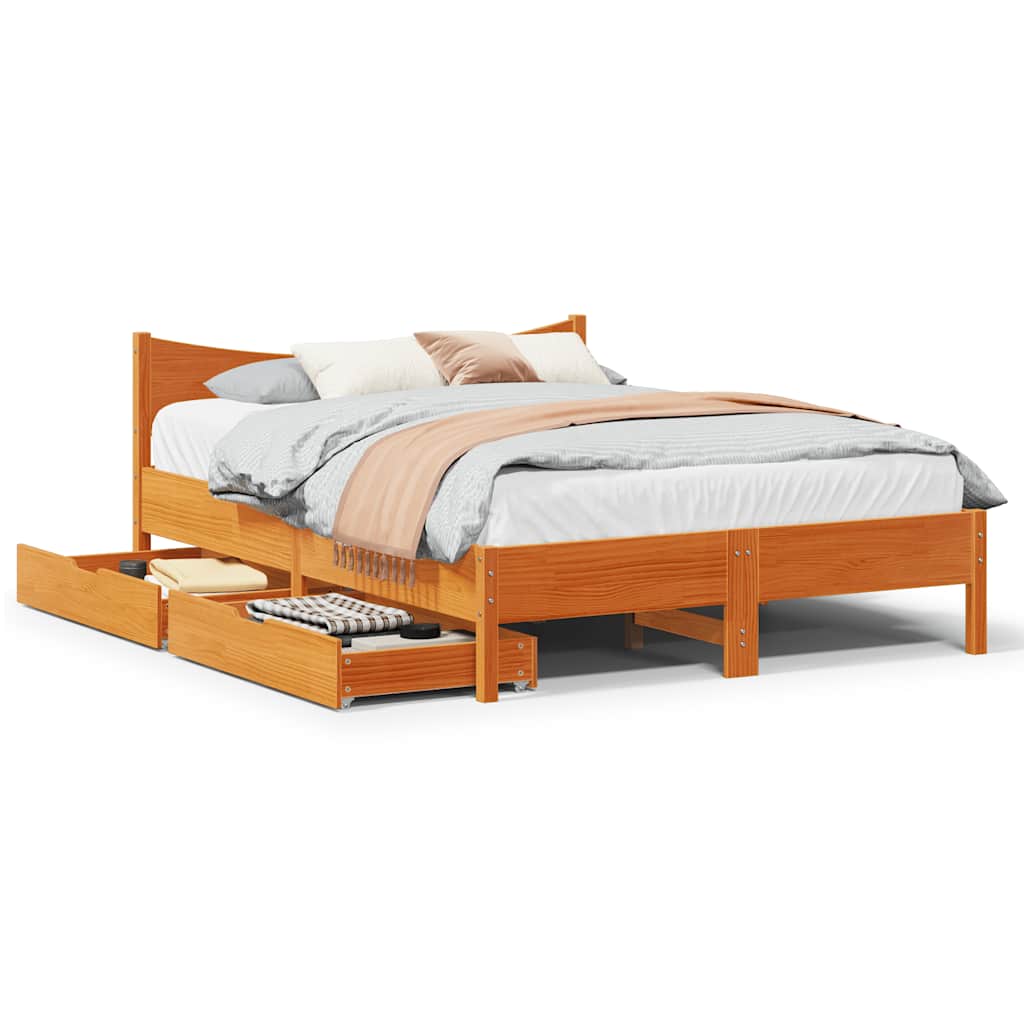 Giroletto Cassetti Marrone Cera 135x190 cm Legno Massello Pino | homemem39
