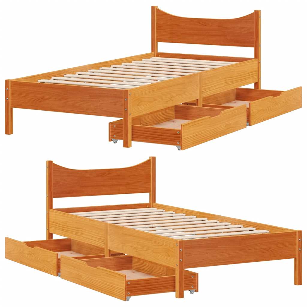 Giroletto Cassetti Marrone Cera 90x190cm Legno Massello di Pino | homemem39