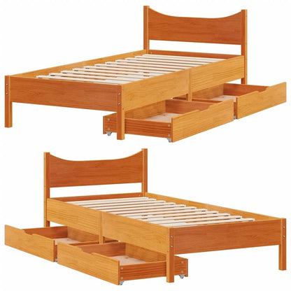 Giroletto Cassetti Marrone Cera 90x190cm Legno Massello di Pino | homemem39