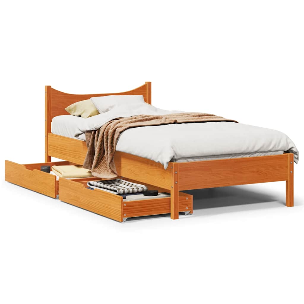 Giroletto Cassetti Marrone Cera 90x190cm Legno Massello di Pino | homemem39