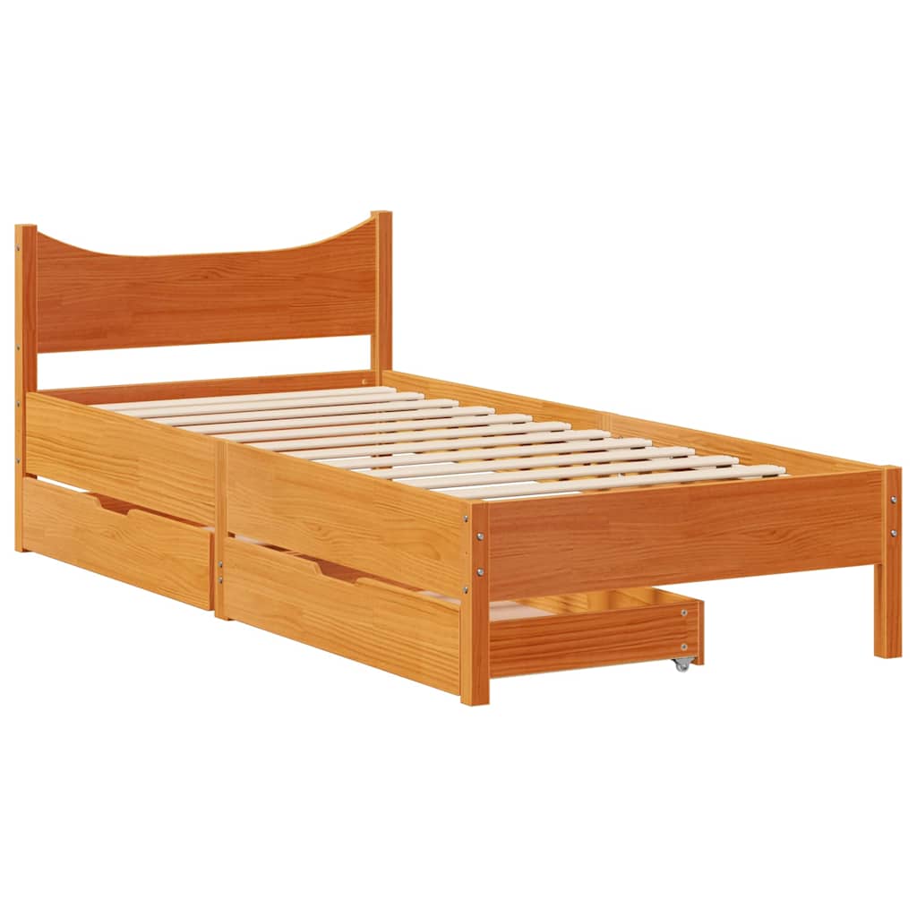 Giroletto Cassetti Marrone Cera 75x190cm in Legno Massello Pino | homemem39