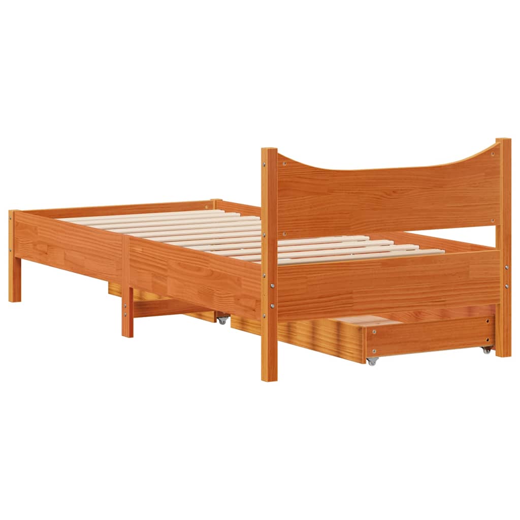 Giroletto Cassetti Marrone Cera 75x190cm in Legno Massello Pino | homemem39