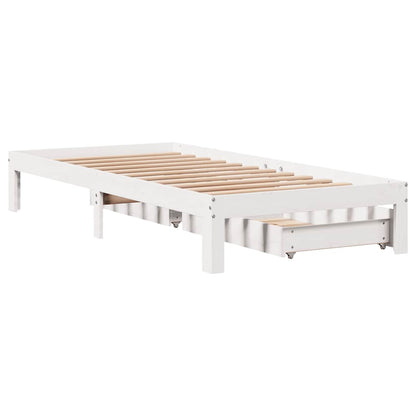 Giroletto con Cassetti Bianco 90x190 cm Legno Massello di Pino