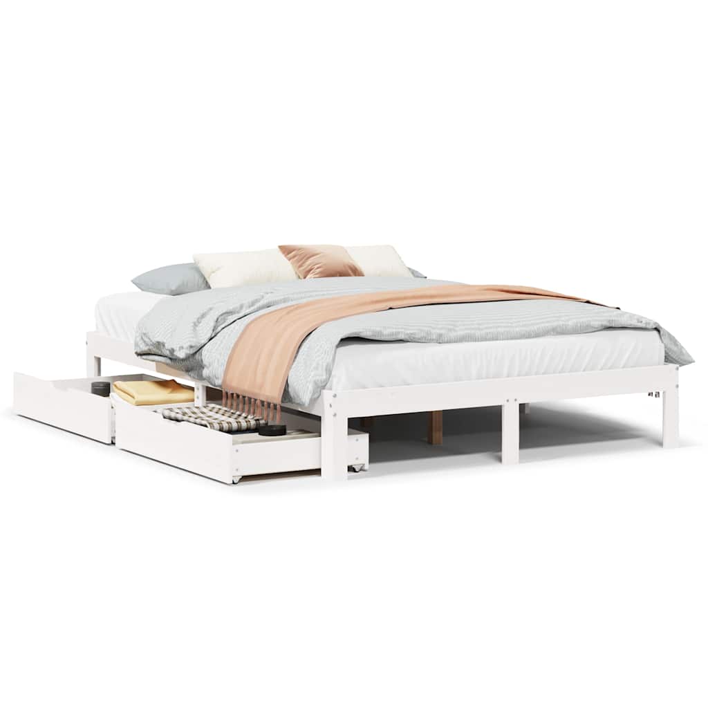 Giroletto con Cassetti Bianco 135x190 cm Legno Massello di Pino