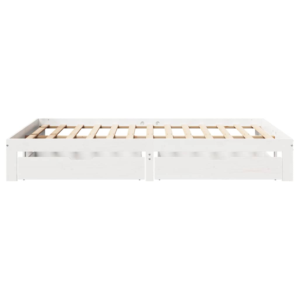 Giroletto con Cassetti Bianco 135x190 cm Legno Massello di Pino