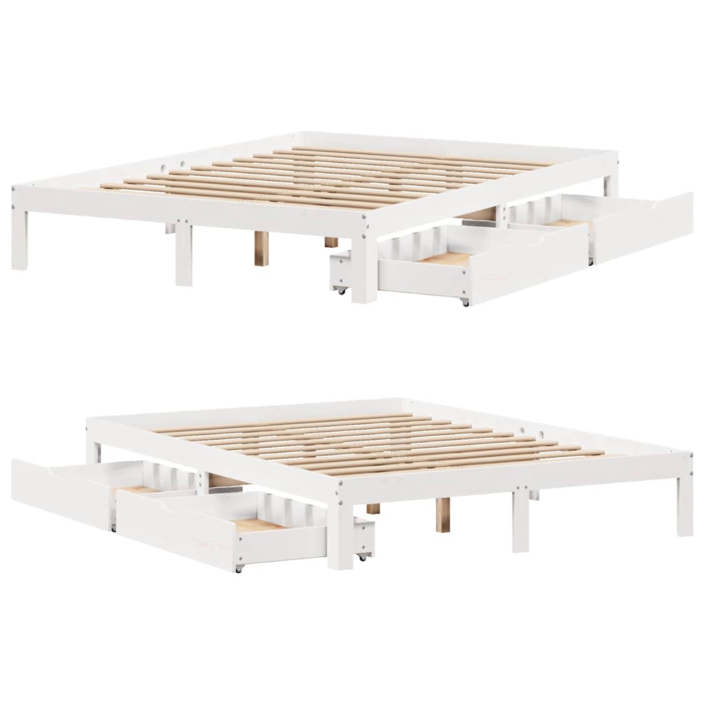Giroletto con Cassetti Bianco 140x190 cm Legno Massello di Pino
