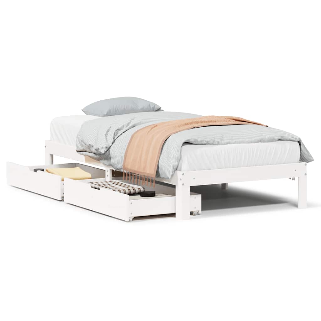 Giroletto con Cassetti Bianco 90x200 cm Legno Massello di Pino | homemem39