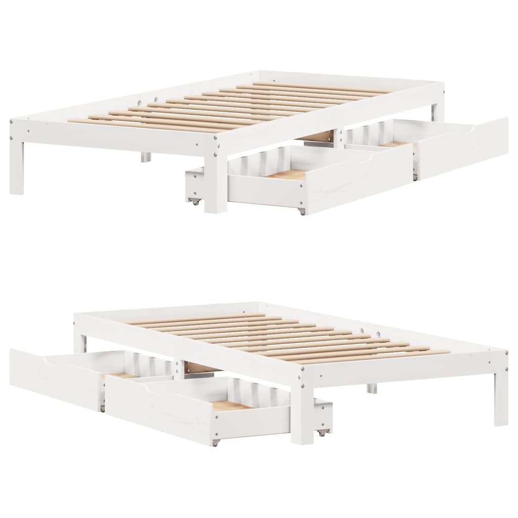Giroletto con Cassetti Bianco 90x200 cm Legno Massello di Pino | homemem39