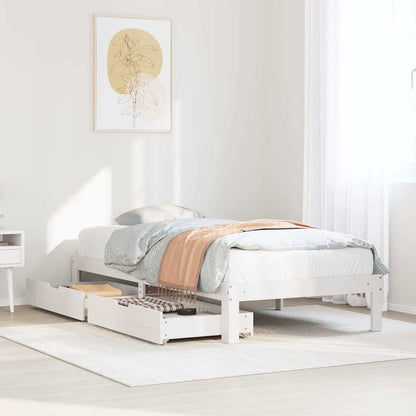 Giroletto con Cassetti Bianco 90x200 cm Legno Massello di Pino | homemem39