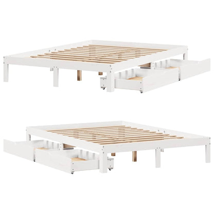 Giroletto con Cassetti Bianco 160x200 cm Legno Massello di Pino | homemem39