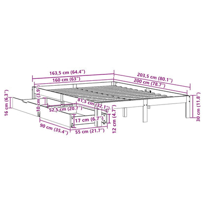 Giroletto con Cassetti Bianco 160x200 cm Legno Massello di Pino | homemem39
