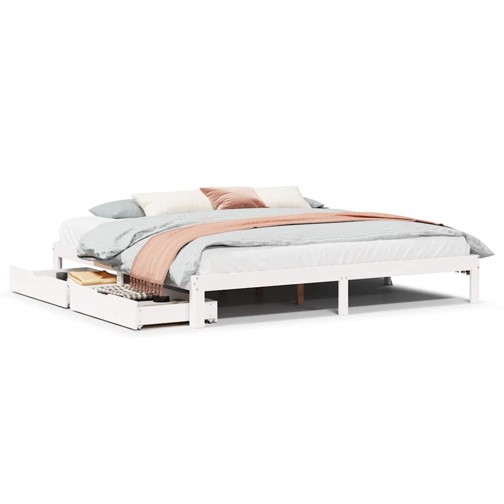 Giroletto con Cassetti Bianco 180x200 cm Legno Massello di Pino | homemem39