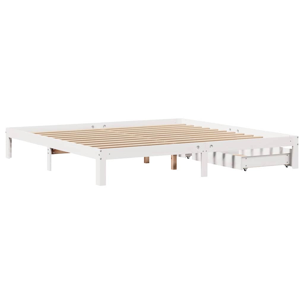 Giroletto con Cassetti Bianco 180x200 cm Legno Massello di Pino | homemem39