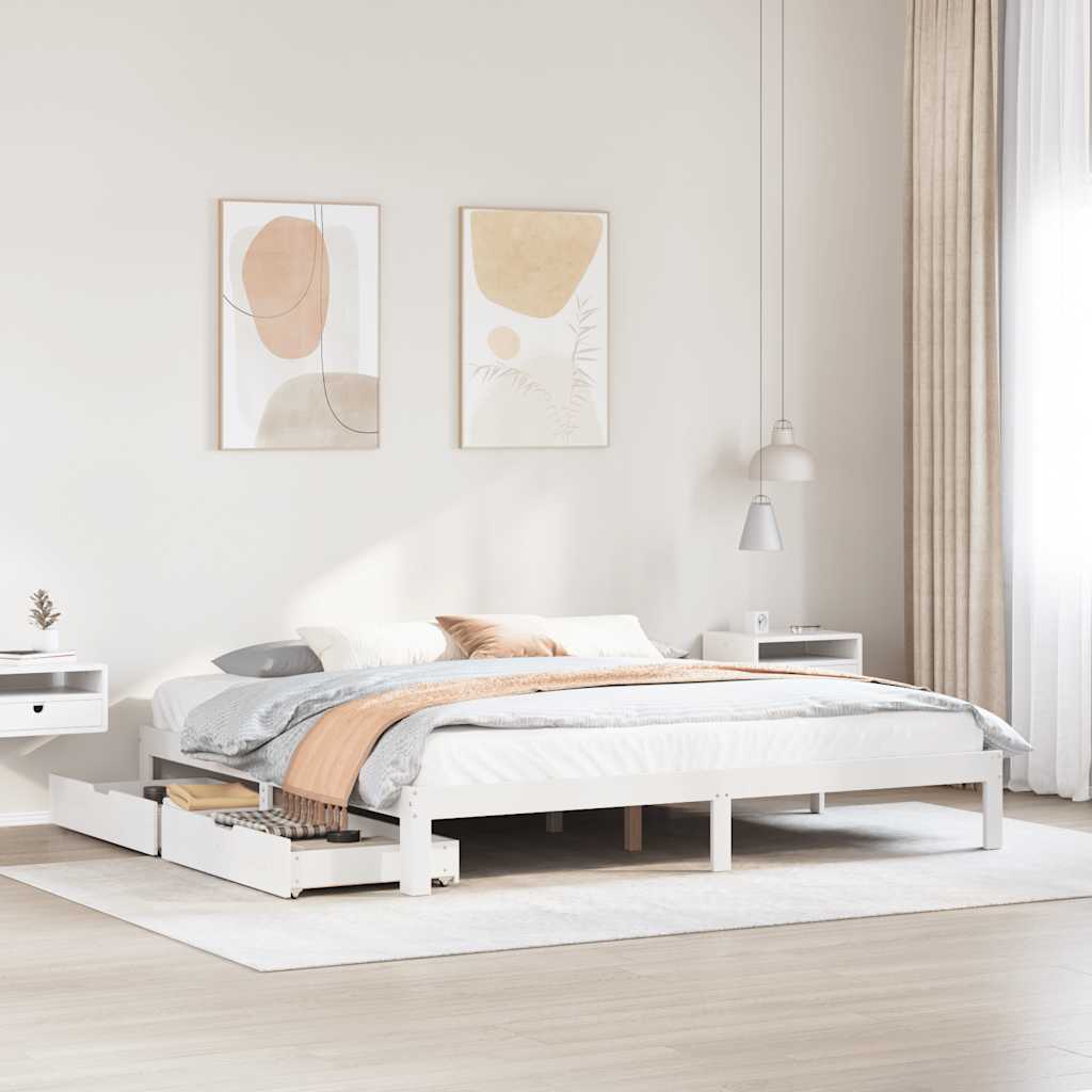 Giroletto con Cassetti Bianco 180x200 cm Legno Massello di Pino | homemem39