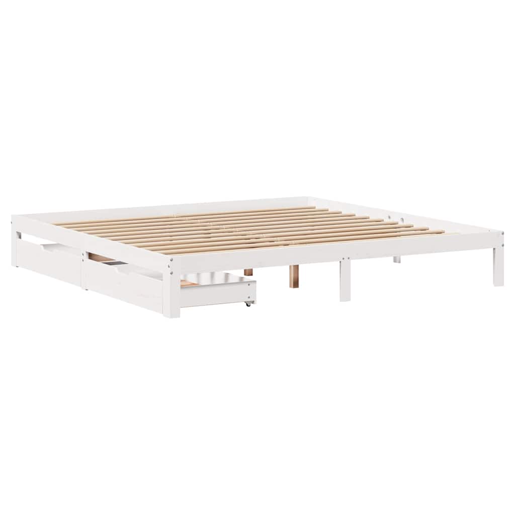 Giroletto con Cassetti Bianco 200x200 cm Legno Massello di Pino - homemem39