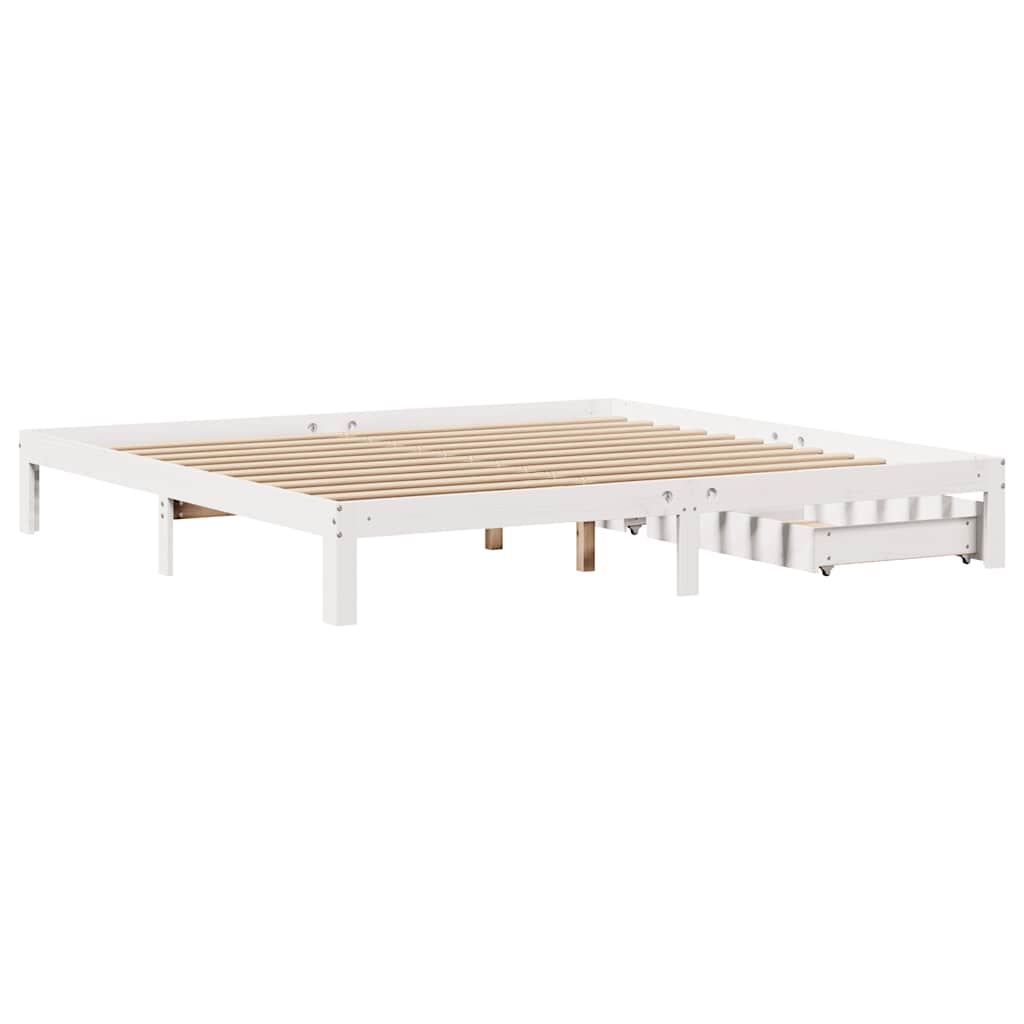 Giroletto con Cassetti Bianco 200x200 cm Legno Massello di Pino - homemem39