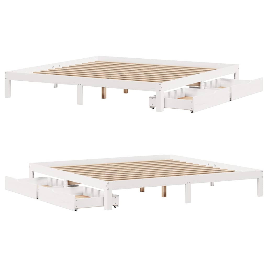 Giroletto con Cassetti Bianco 200x200 cm Legno Massello di Pino - homemem39