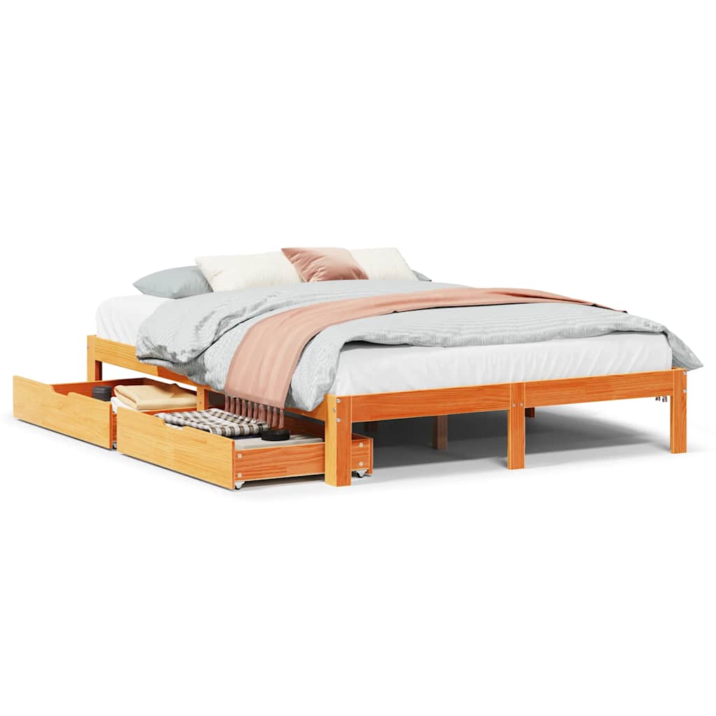 Giroletto Cassetti Marrone Cera 140x200 cm Legno Massello Pino | homemem39