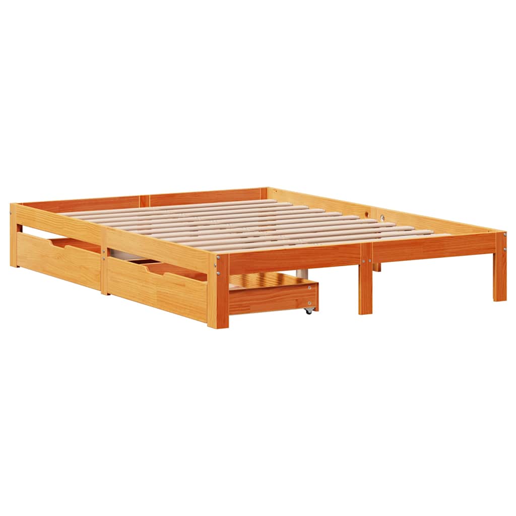 Giroletto Cassetti Marrone Cera 140x200 cm Legno Massello Pino | homemem39