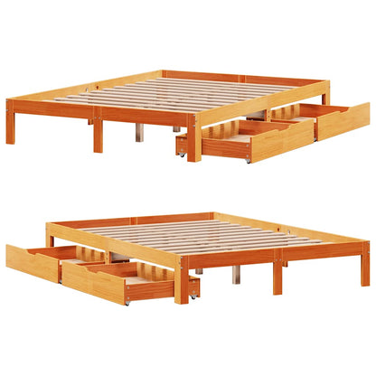 Giroletto Cassetti Marrone Cera 140x200 cm Legno Massello Pino | homemem39